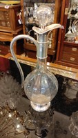 Lead crystal glass wine decanter. With silver roof. 1940s.