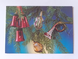 Retro képeslap 1991 régi fotó levelezőlap karácsonyfadíszekkel hangszerekkel