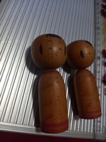 Extremely valuable marked pair of 2 Japanese kokeshi wooden dolls in one!