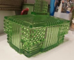 Uranium green art deco bonbonier jewelry holding glass box