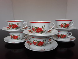 Zsolnay poinsettia 6-piece cake plate and tea cup, breakfast set