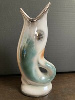 Fish-shaped vase, luster glazed, applied art ceramics