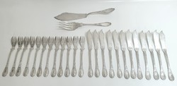 Szecessziós, ezüst (800) 12 személyes halas evőeszköz készlet (1667 g)