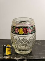 Nagy méretű üvegváza 23x18cm Csiszolt Virágmintás Virágmintával Virágos