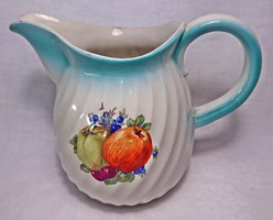 Fruit composition large-handled 0.5 l spouted vertical wavy-decorated wash jug.