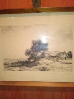 Greek rezső (1930-2014) farmhouse etching