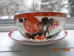 Kutani Hand Painted Peony Rose Bird Eggshell Porcelain Tea Set with Golden Iron Red Marking