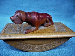 1.World War II POW trench carved wooden guard dog drinker-tapper
