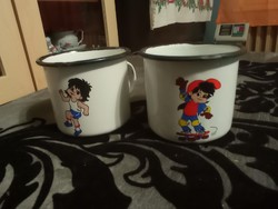 2 small enameled retro children's mugs