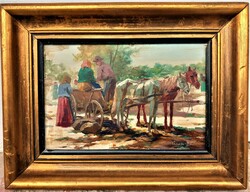 Carolus Pállya (1875-1949) Oil painting titled Market scene Original Guarantee!