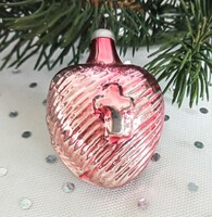 Régi szív kereszttel áttetsző karácsonyfa dísz 5x4cm