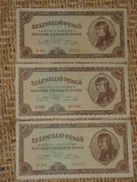 SZÁZMILLIÓ 100 MILLIÓ 100000000 PENGŐ 1946  3 DB !!!