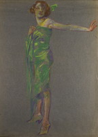 XX. sz. első-fele Magyar festő :  ART DECO HÖLGY ZÖLD RUHÁBAN cca 1925