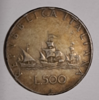 Olaszország / Köztársaság (1946-) .835 ezüst 500 Líra 1961 Kolombusz hajói