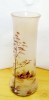 Szecessziós mattított felületű váza tájképpel. François-Théodore LEGRAS 20.század eleje.
