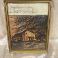 Antique frame with pencil drawing