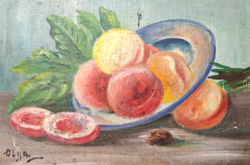 Peaches - marked by Olga, oil painting (33x22 cm) fruit still life