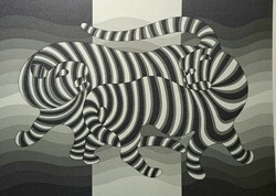 Victor Vasarely: Tigrisek - sorszámozott, aláírt szitanyomat, ritka!