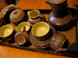 Art deco rarity, retro Scandinavian style majolica ceramic tea set from Városlód