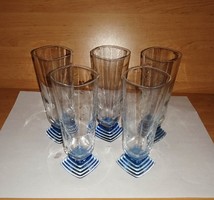 Kék, négyzetes talpú üveg pohár 5 db egyben (8/K)