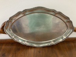 Silver oval tray, with flower pattern border, 399g