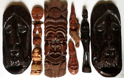 8 db vintage népi faragás fa figura faragott szobor fafaragás afrikai totem maya indián maszk csomag