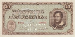 20 pengő 1926 MINTA bankjegy UNC