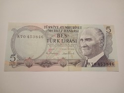 Törökország Unc 5 Líra  1970 !! ( 2 )