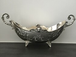 Silver-plated centerpiece, offering rose and flower pattern, 28 x 12 cm