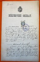 Antik közjegyzői okirat, adásvételi szerződés,1885 duplaoldalas merített papíron.