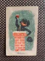 Régi újévi képeslap-  kéményseprő, szerencse