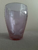 Halvány lilás rózsaszín vastag falú üveg váza pöttyös mintával