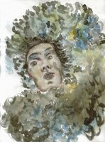 A büszke nő /Maskara arc/ - Lehoczky József - akvarell, papíron /33 x 23,5 cm/ :