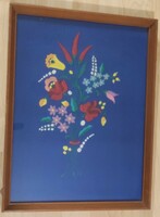 Kalocsai retro embroidered wall picture, embroidery in a frame