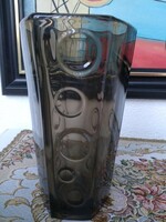 Art Deco füst színű vastag üveg váza