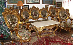 Viennese baroque gilded salon set xviii No., table with marble top, mirror frame for sale.