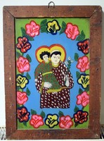 Antik festett erdélyi üveg kép ikon  33 x 45 cm magyar néprajz