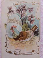 Régi húsvéti képeslap szecessziós levelezőlap tojás tyúk ibolya