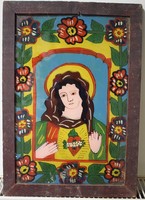 Antik festett erdélyi üveg kép ikon  31 x 44 cm magyar néprajz
