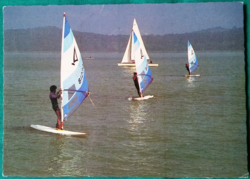 Balatoni látkép, szörfösök, vízisport, hangulatos balatoni  tájkép, 1981