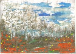Kora tavaszi táj - tus, akvarell és tempera 21 x 29 cm - papír -Lehoczky József
