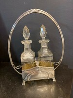 Oil and vinegar holder with silver frame - with art nouveau decor (07)