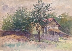 Lajos Gyökössy - Bélmegyeri yard - watercolor.