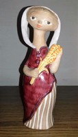 Wonderfully colored rare butcher's geza ceramic - girl/woman holding a sheaf - display case condition, marked