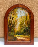 Fekete Zsolt - Séta az erdőben , boltíves olaj festmény