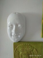 Japanese female mask, head, relief image, white plaster wall decoration