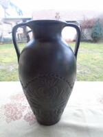 Régi erdélyi feketecserép hargitai váza 36 cm széles 21 cm körmérete 60 cm talán padló váza