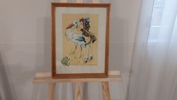 (K) signed fairytale-like portrait painting with 32x42 cm frame