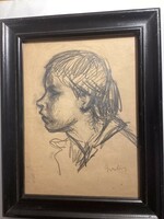Gráber Margit ( 1895 - 1993 ) . Gyereket ábrázoló arcképe .