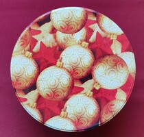 Karácsonyi gömb mintás fémdoboz pléh doboz süteményes kekszes tárolódoboz